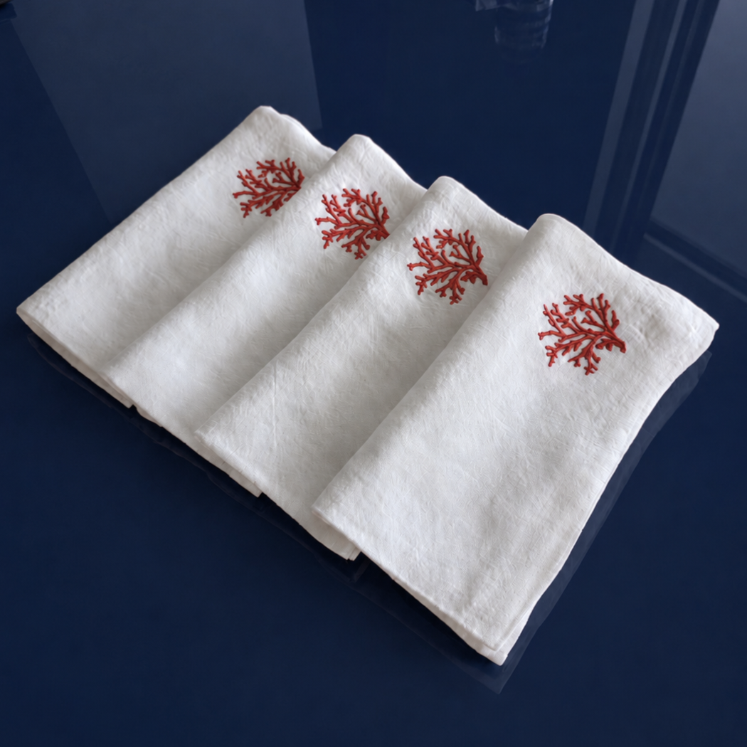 Toscana Coral Napkins in Off-White – Set of 4