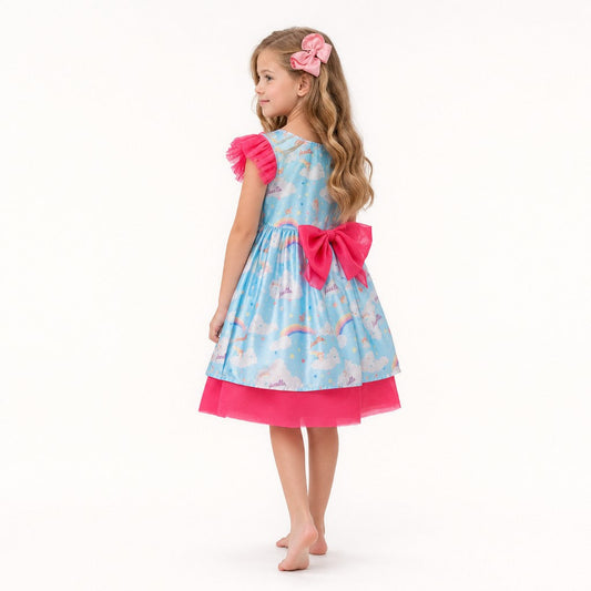 Dreamy Sky Cloud Print Tulle Birthday Dress for Girls