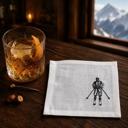 Cortina Sciatore & Seggiovia Cocktail Napkins in Off-White Linen — Set of 4