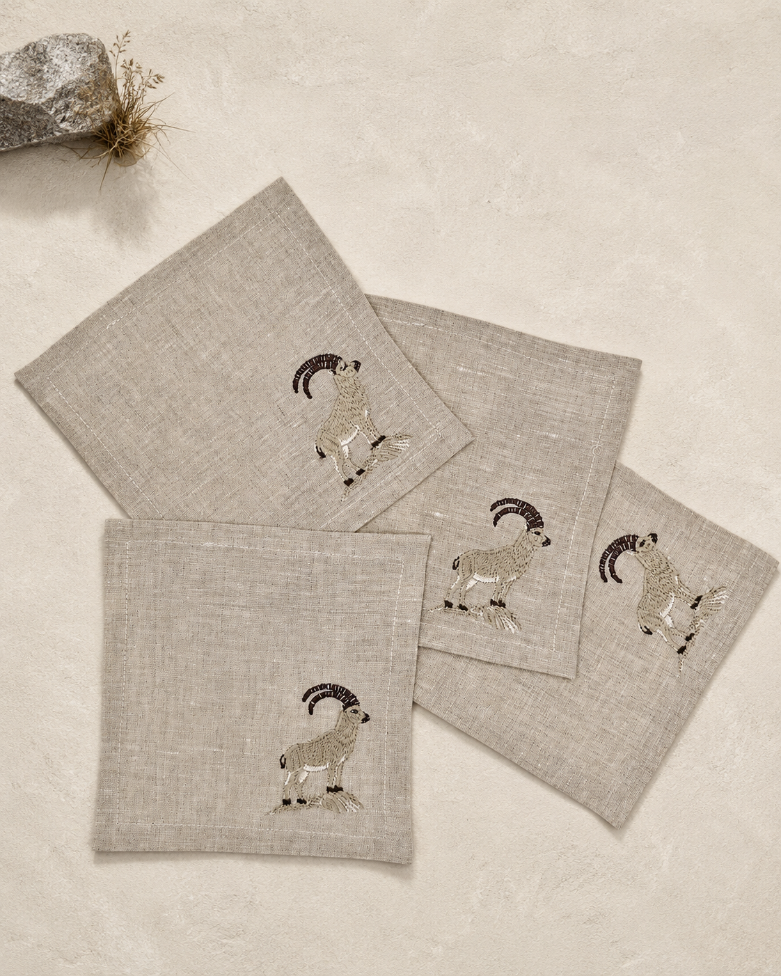 Cortina Stambecco Cocktail Napkins in Oatmeal Stone — Set of 4