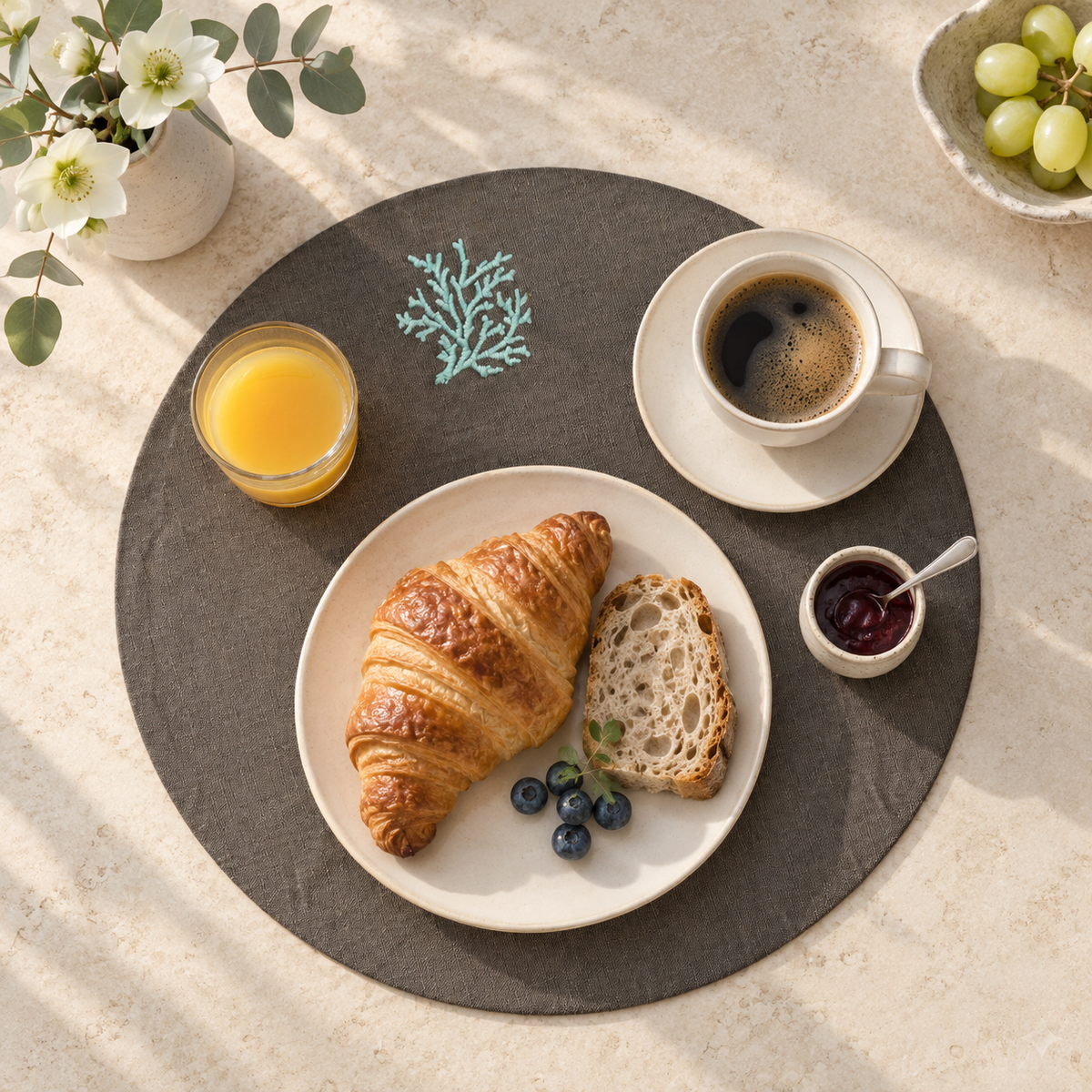 Toscana Aqua Coral Placemats in Dark Taupe – Set of 2