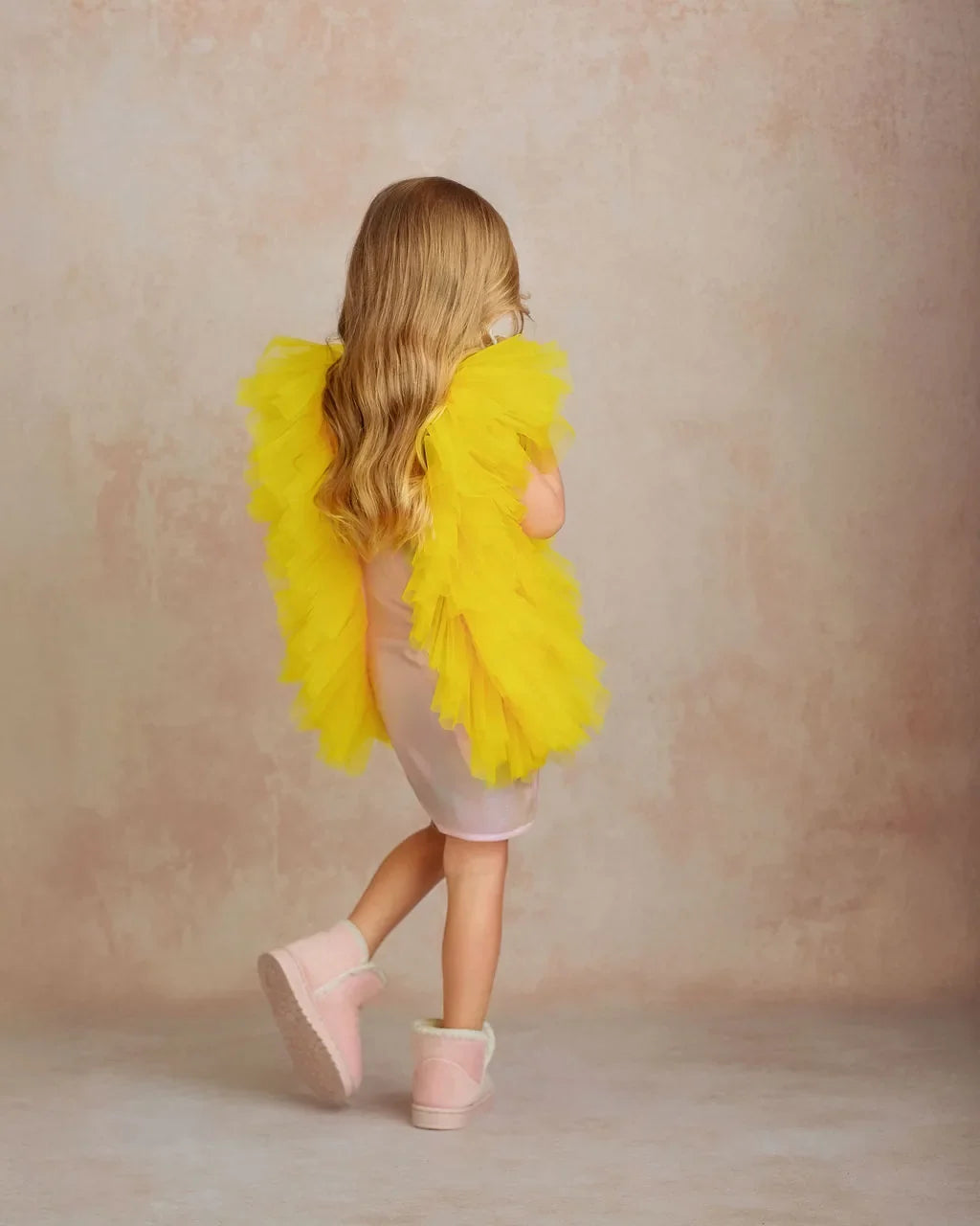 Radiant Yellow Fairy Wings Tulle Birthday Dress for Girls