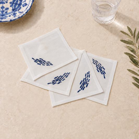 Amalfi Sardines Cocktail Napkins in Off-White – Set of 4