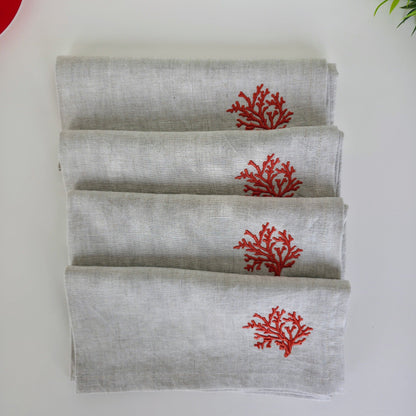 Toscana Coral Napkins in Oatmeal Stone – Set of 4