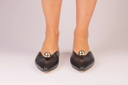 AURORA SLIDE – Black Nappa Slipper with Sculptural Sphere Detail