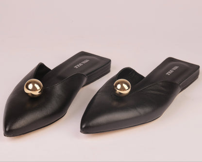 AURORA SLIDE – Black Nappa Slipper with Sculptural Sphere Detail