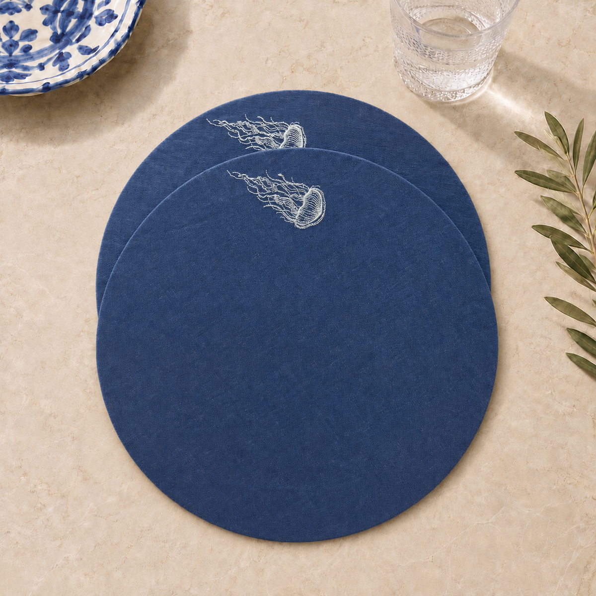 Amalfi Jellyfish Placemats in Mediterranean Blue – Set of 2