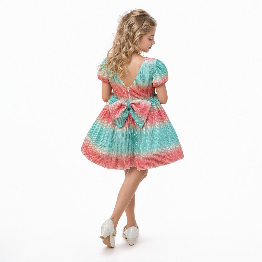 Aqua Sunset Sparkle Sequin Birthday Dress for Girls