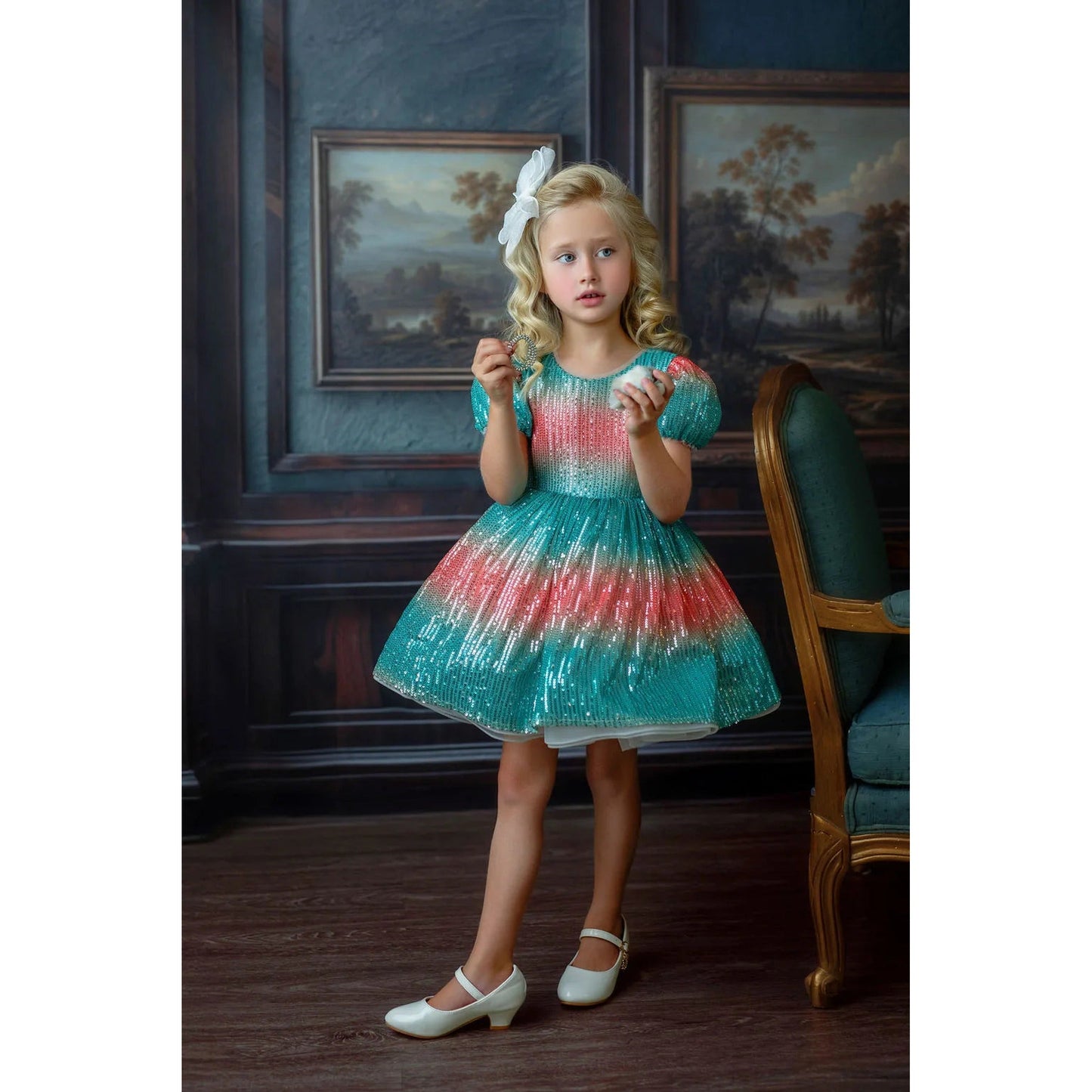 Aqua Sunset Sparkle Sequin Birthday Dress for Girls