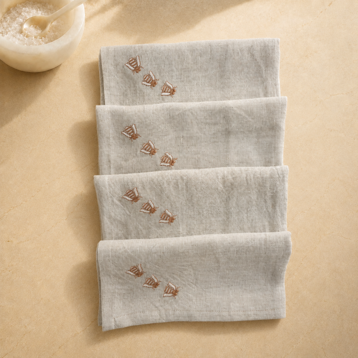 Toscana Bee Linen Napkins in Oatmeal Stone – Set of 4