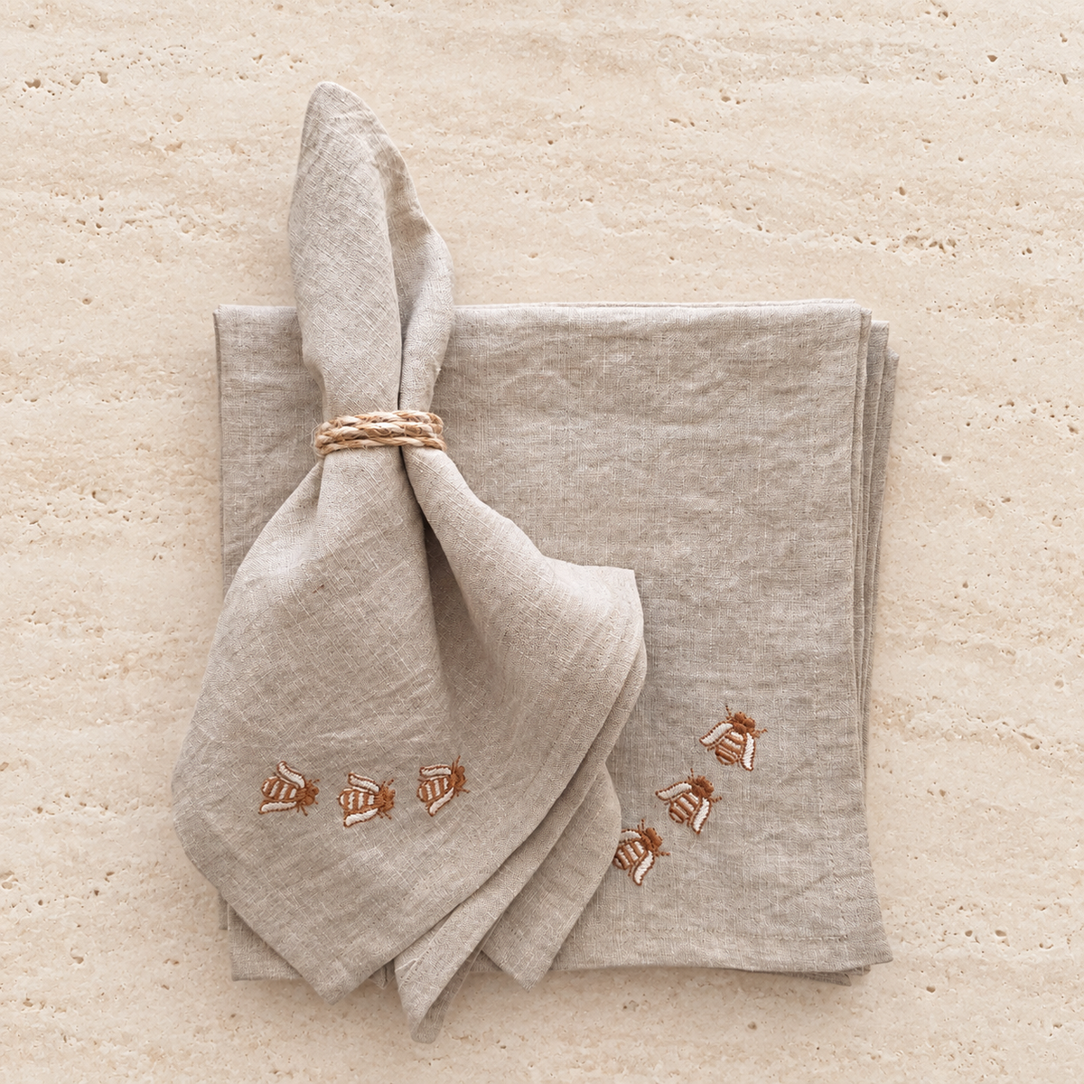 Toscana Bee Linen Napkins in Oatmeal Stone – Set of 4