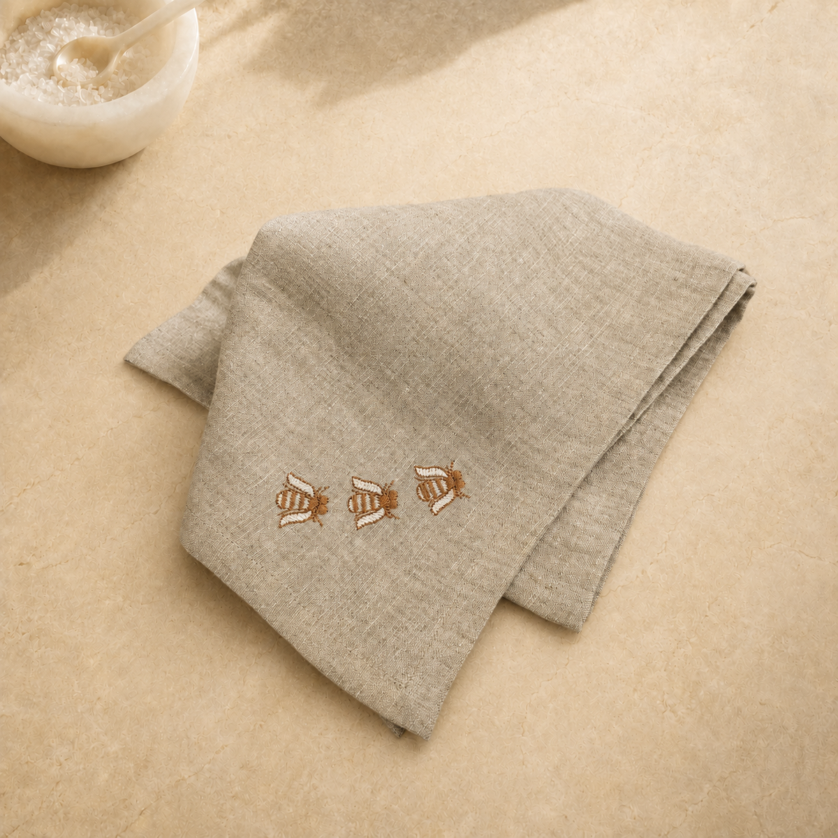 Toscana Bee Linen Napkins in Oatmeal Stone – Set of 4