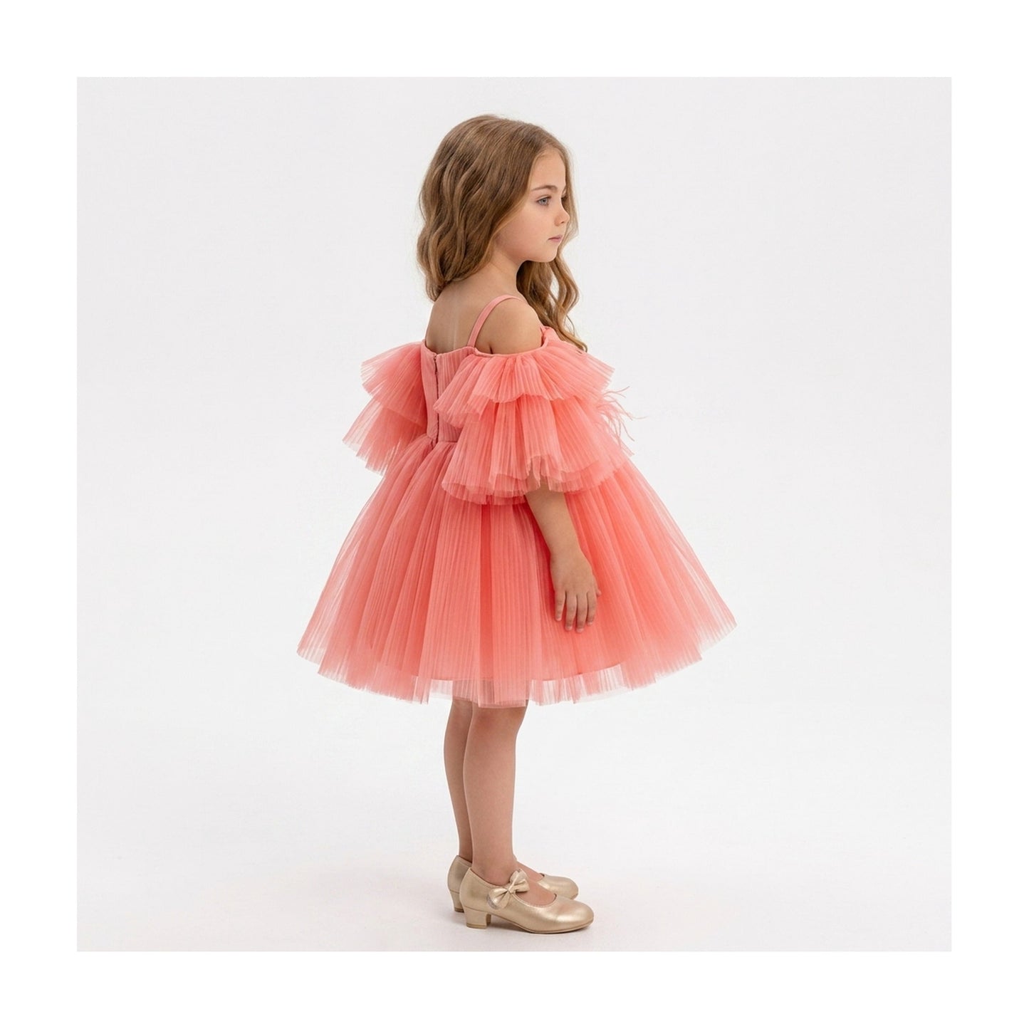 Blush Feather Fairy Tulle Flower Girl Dress