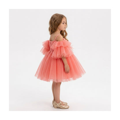 Blush Feather Fairy Tulle Flower Girl Dress