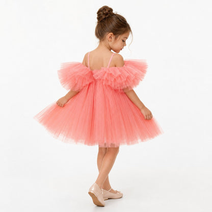 Blush Feather Fairy Tulle Flower Girl Dress