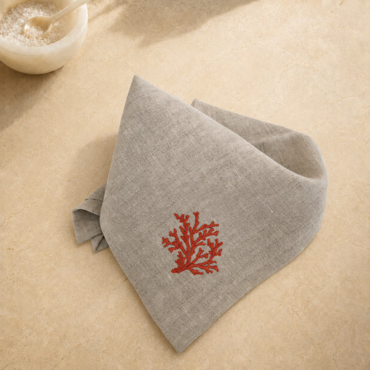 Toscana Coral Napkins in Oatmeal Stone – Set of 4