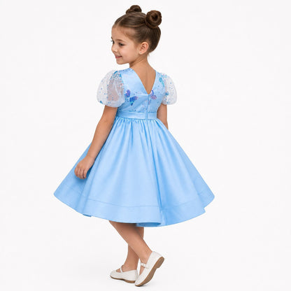 Celestial Butterfly Blue Sequin Tulle Birthday Dress for Girls