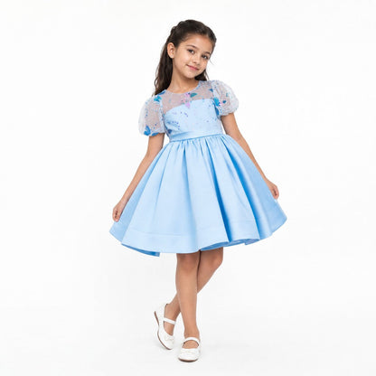 Celestial Butterfly Blue Sequin Tulle Birthday Dress for Girls