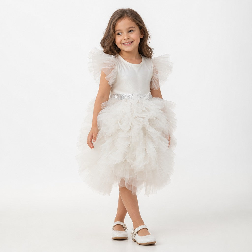 Celestial Fairy White Tulle Flower Girl Dress