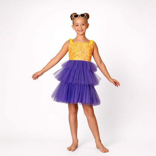 Citrus Bloom Purple Sequin Tulle Birthday Dress for Girls