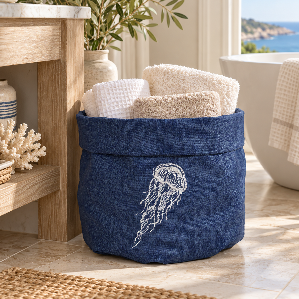 Amalfi Jellyfish Basket in Mediterranean Blue