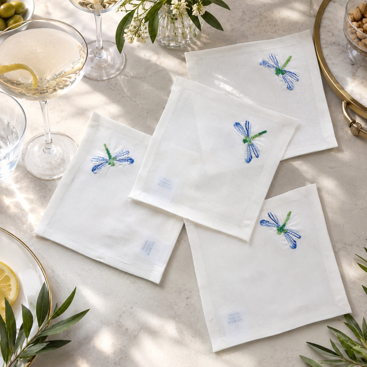 Toscana Dragonfly Cocktail Napkins in Off-White – Set of 4