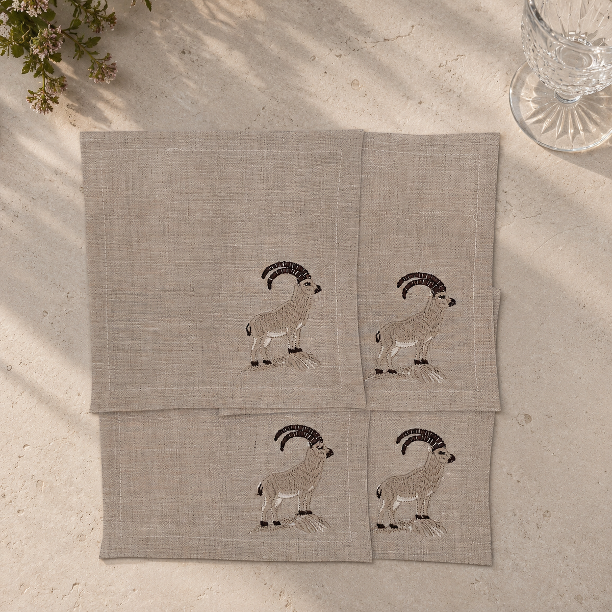 Cortina Stambecco Cocktail Napkins in Oatmeal Stone — Set of 4