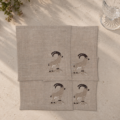 Cortina Stambecco Cocktail Napkins in Oatmeal Stone — Set of 4