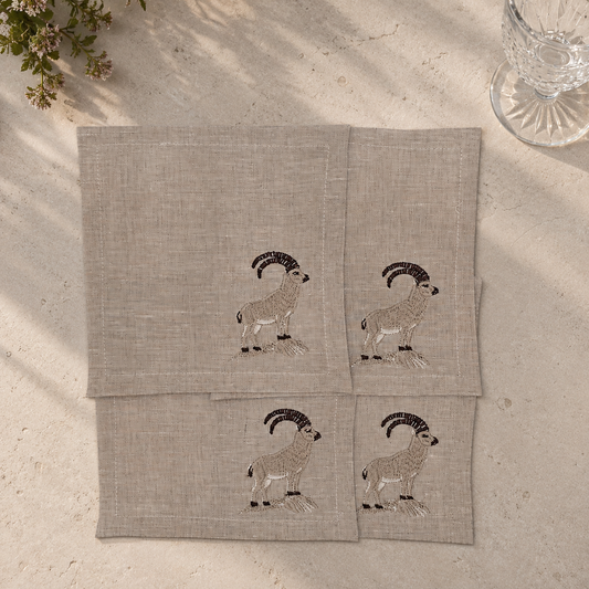 Cortina Stambecco Cocktail Napkins in Oatmeal Stone — Set of 4
