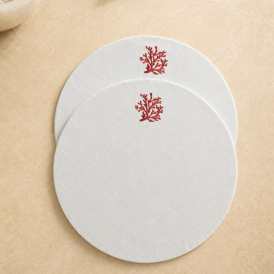 Toscana Coral Placemats in Off-White – Set of 2