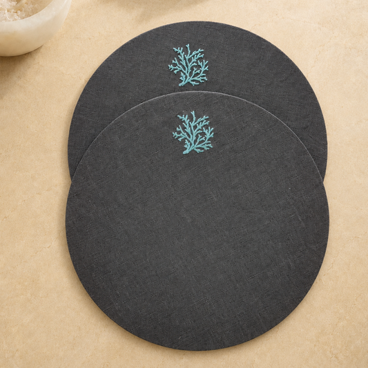 Toscana Aqua Coral Placemats in Dark Taupe – Set of 2