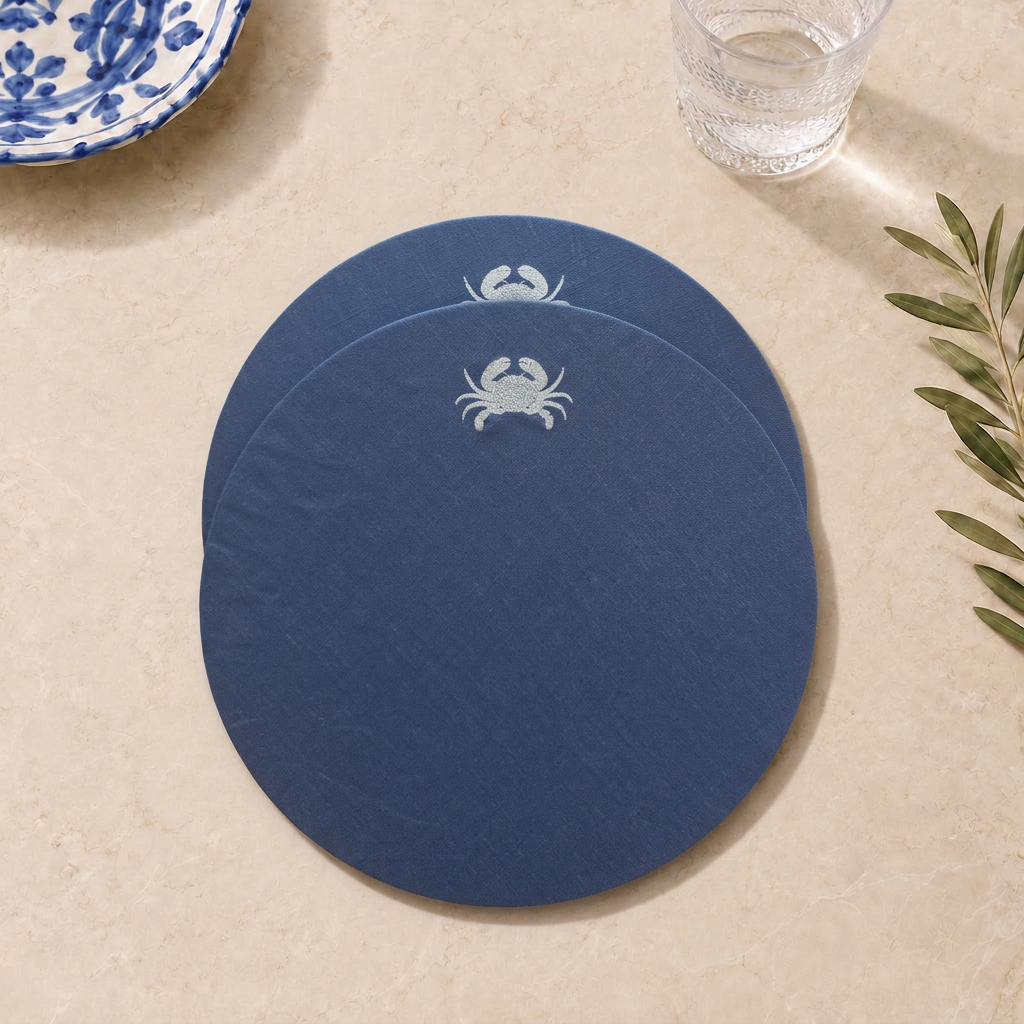 Amalfi Crab Placemats in Mediterranean Blue – Set of 2
