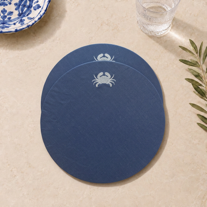 Amalfi Crab Placemats in Mediterranean Blue – Set of 2
