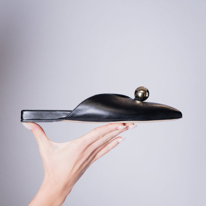 AURORA SLIDE – Black Nappa Slipper with Sculptural Sphere Detail