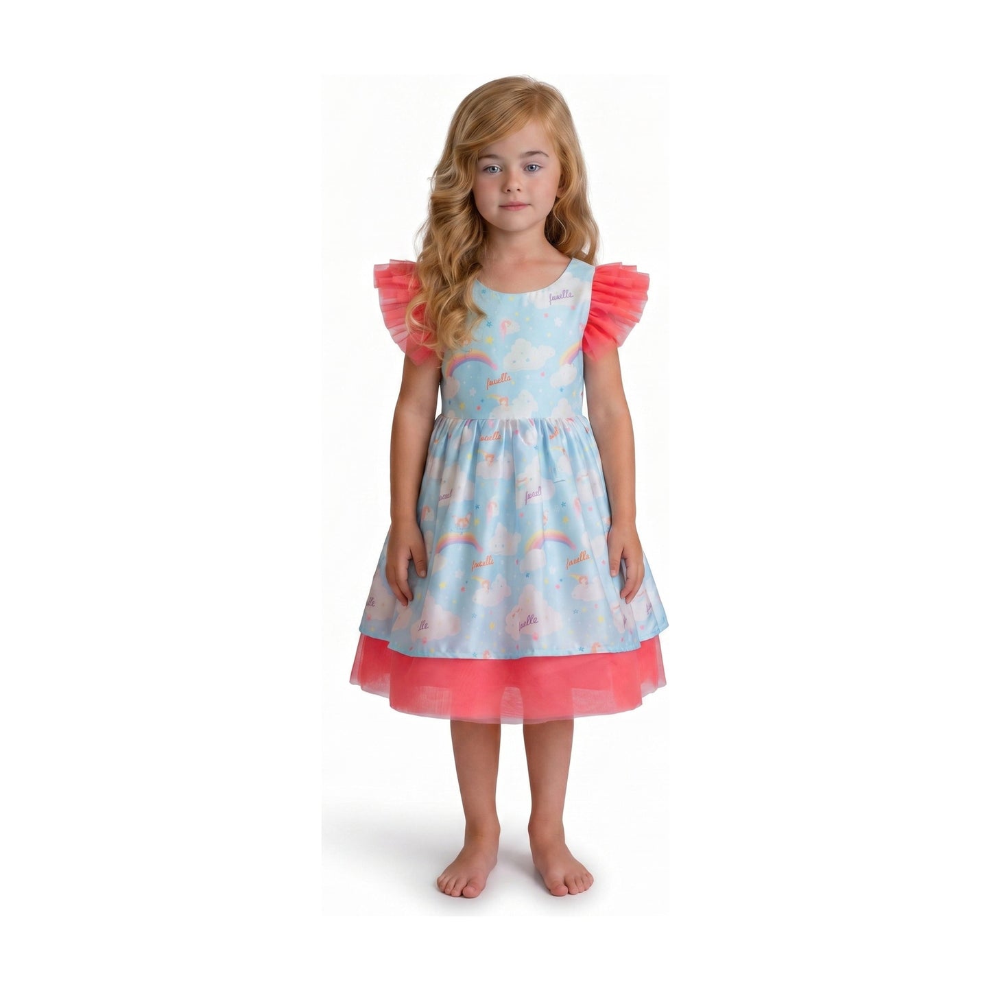 Dreamy Sky Cloud Print Tulle Birthday Dress for Girls