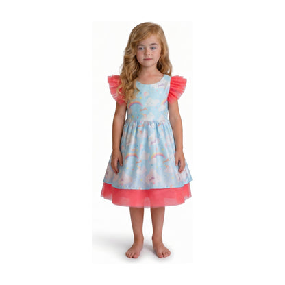 Dreamy Sky Cloud Print Tulle Birthday Dress for Girls