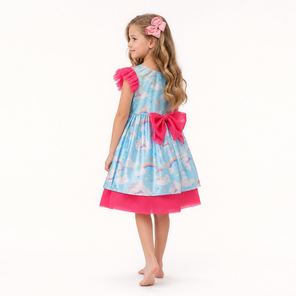 Dreamy Sky Cloud Print Tulle Birthday Dress for Girls