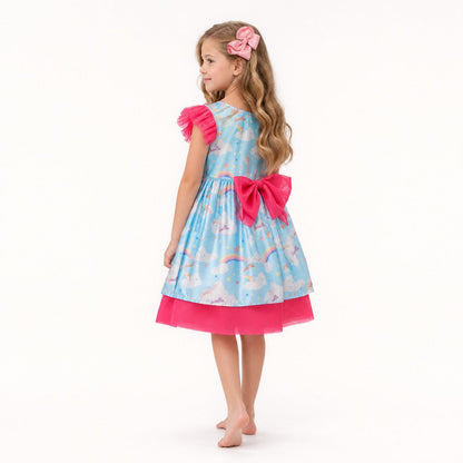 Dreamy Sky Cloud Print Tulle Birthday Dress for Girls