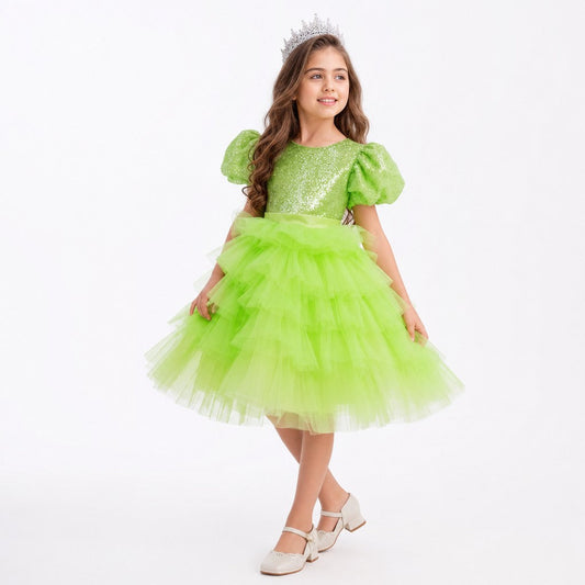 Enchanted Lime Sequin Tulle Birthday Dress for Girls