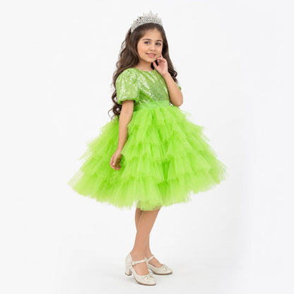 Enchanted Lime Sequin Tulle Birthday Dress for Girls
