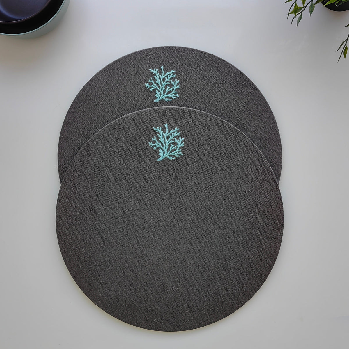 Toscana Aqua Coral Placemats in Dark Taupe – Set of 2