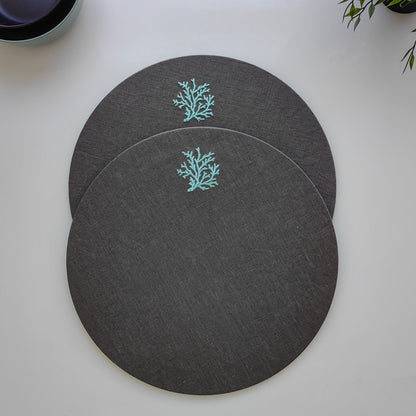 Toscana Aqua Coral Placemats in Dark Taupe – Set of 2