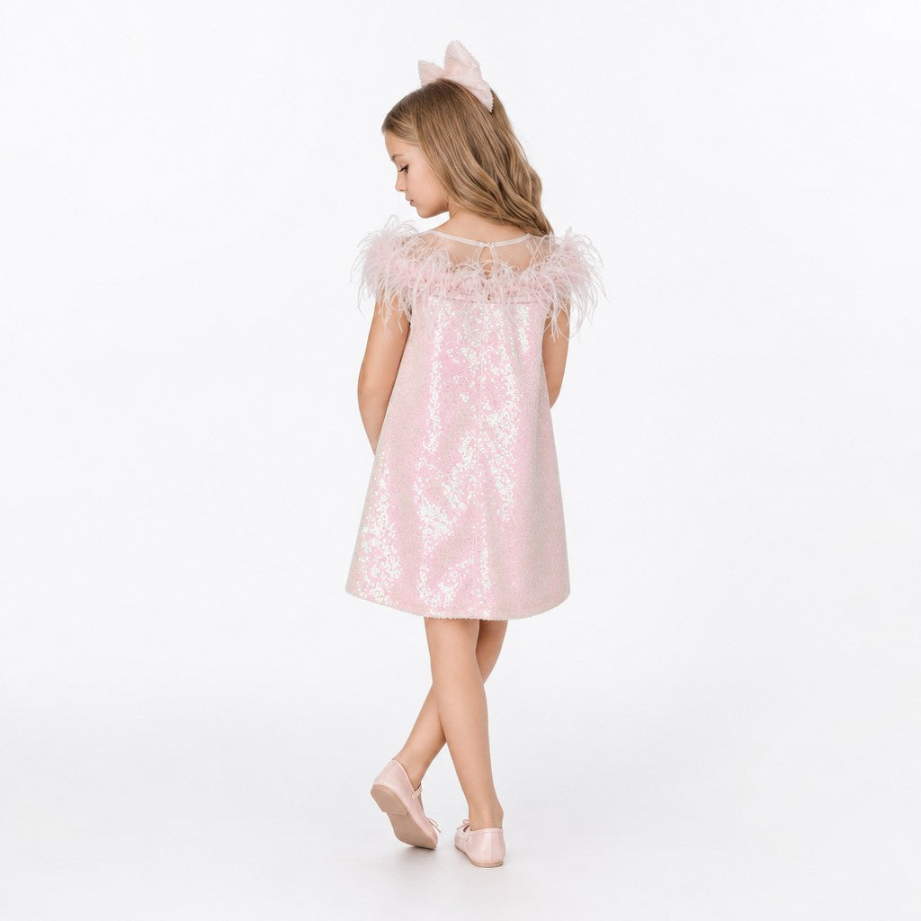 Iridescent Stardust Pink Sequin Birthday Dress for Girls