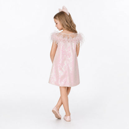 Iridescent Stardust Pink Sequin Birthday Dress for Girls
