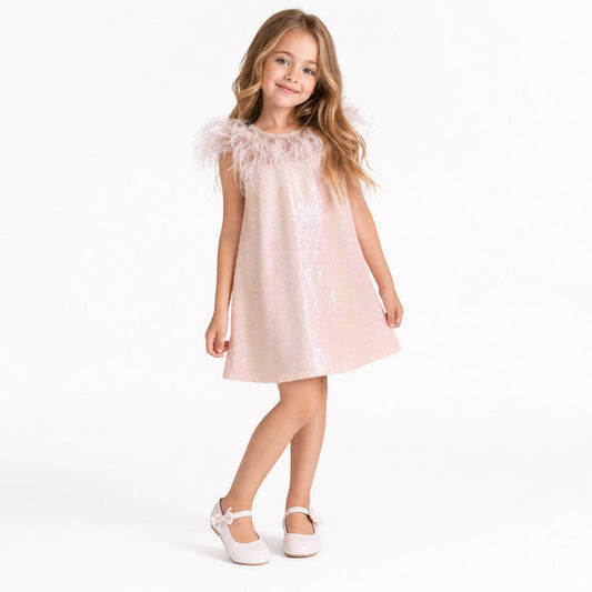Iridescent Stardust Pink Sequin Birthday Dress for Girls