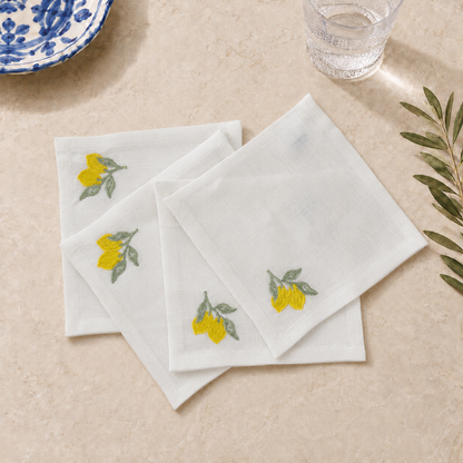 Amalfi Lemons Cocktail Napkins in Off-White – Set of 4