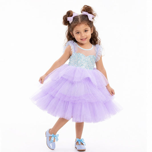 Lilac Dream Tiered Tulle Birthday Dress for Girls