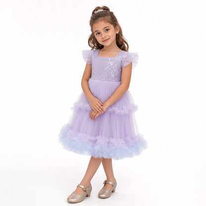 Lilac Fairy Twirl Sequin Tulle Birthday Dress for Girls