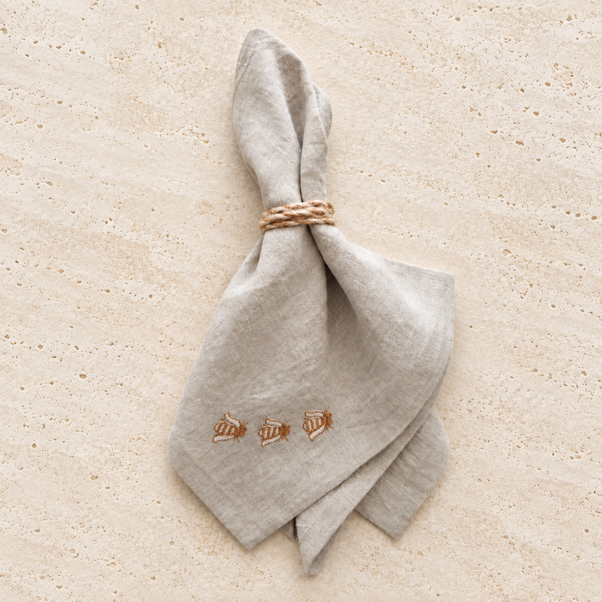 Toscana Bee Linen Napkins in Oatmeal Stone – Set of 4