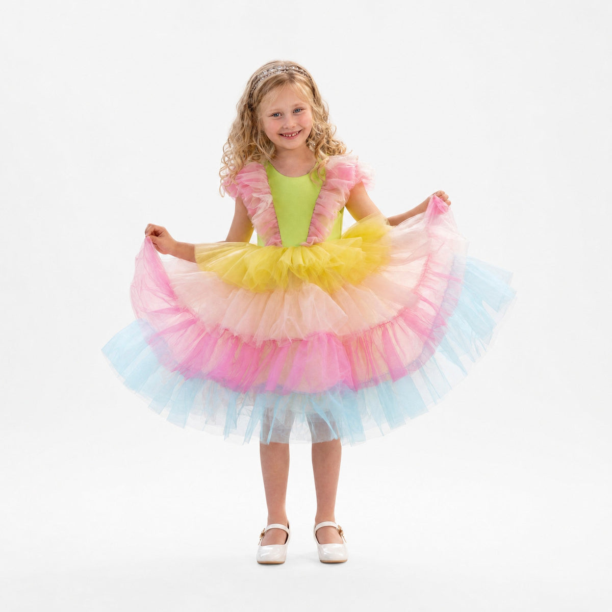 Neon Glow Pastel Rainbow Tulle Birthday Dress for Girls